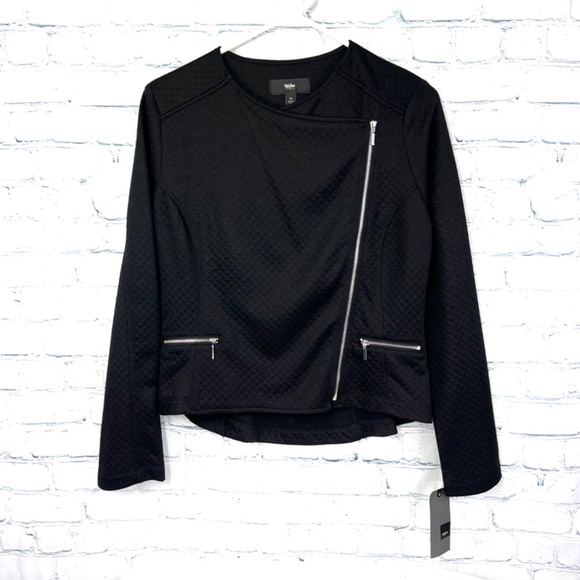 •NWT🤩 |•MOSSIMO•| Cute Black Moto Style Asymmetrical Zip Up Jacket Size Small - Picture 10 of 16